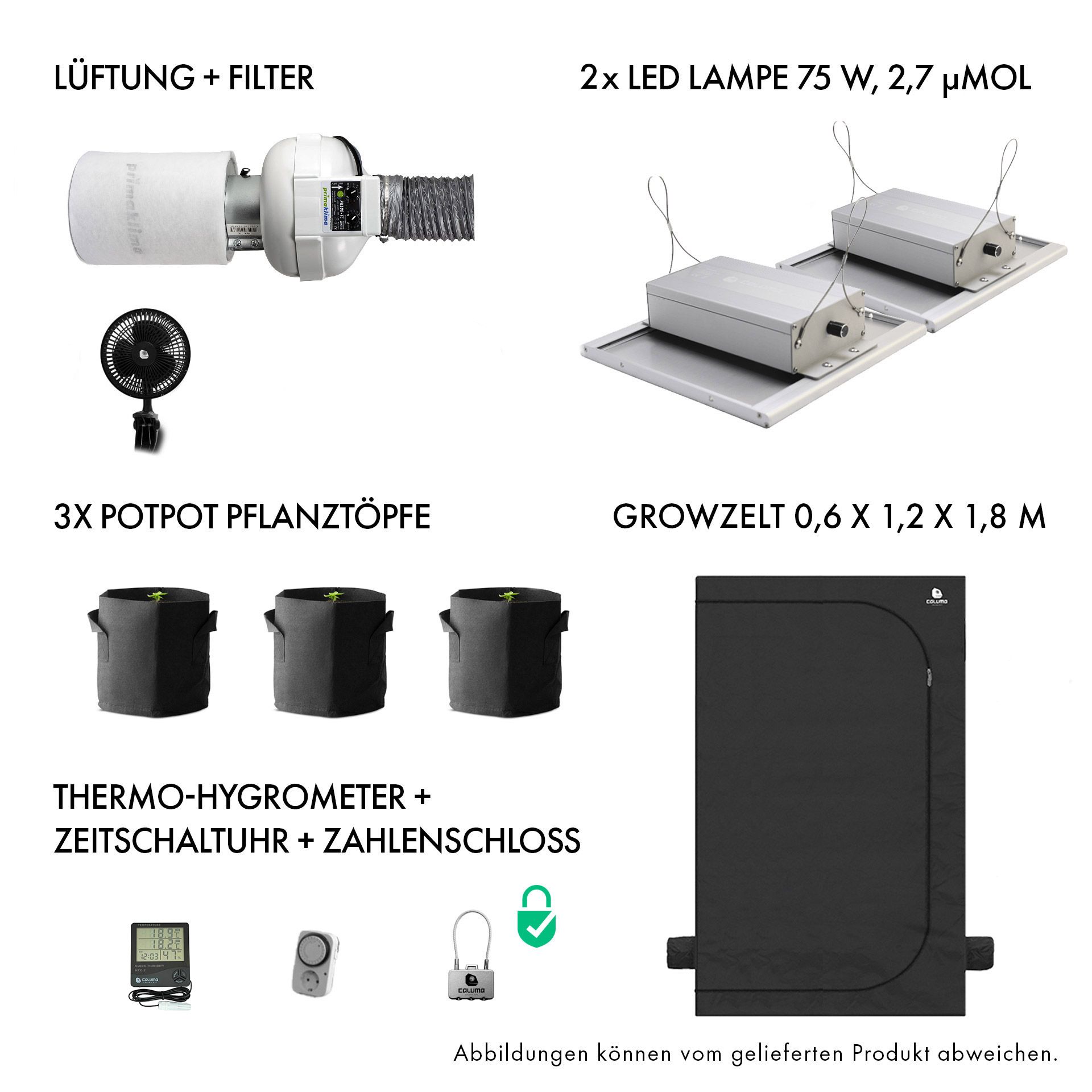Growbox Komplettset 300W 60x120cm - Caluma Set Ambient - 3 Plants Plus Premium